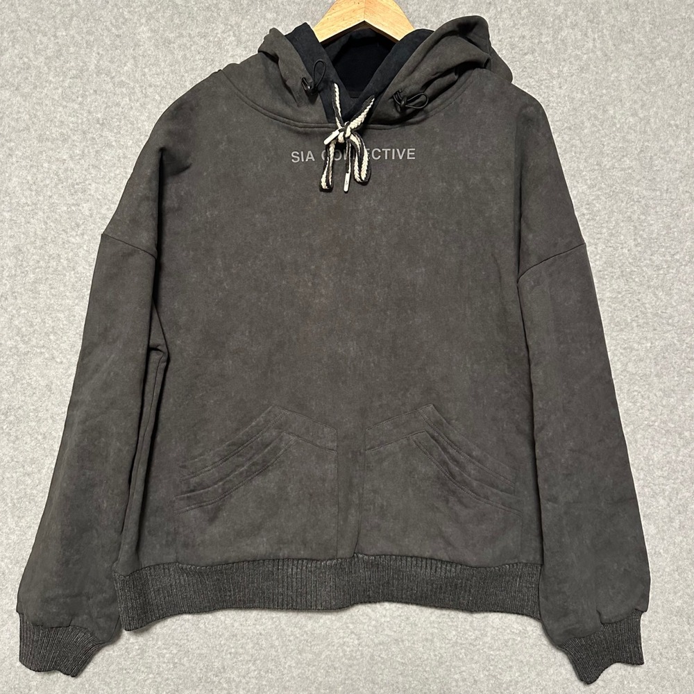 SIA Collective Faded Charcoal Double Hood Pullover Streetwear Hoodie - Size M